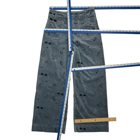 Anthropologie Maeve The Colette Crop Wide Leg Embroidered Corduroy Pant 27 Blue - Picture 4 of 12